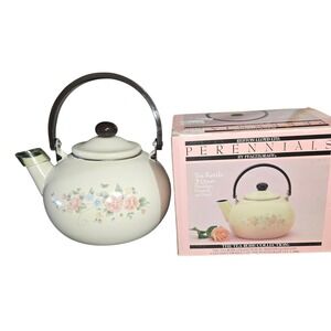 Pfaltzgraff Perennials Tea Rose Collection 3 Quart Porcelain Enamel Tea Kettle